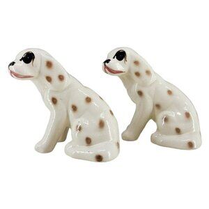 Dog Spaniel Figurines Spotted Hand Painted Glazed Japan Porcelain Vintage